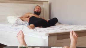 Guy jerks off watching my shaved tight pussy cum real hard
