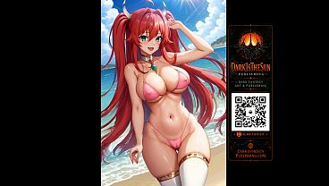 Anime Beach Girls &ndash_  Bikini Showcase | NSFW Anime Art AI Hentai Ecchi Big Boobs- Canvas Art prints Available at DarkIsTheSunPublishing