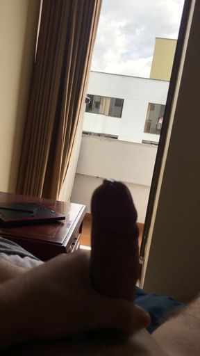 dick flash and cum with the window open for the neighbors