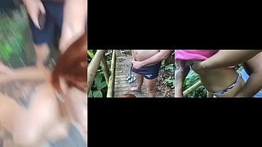 Ruiva casada sai pra uma trilha na mata sozinha no caminho encontra uns caras e eles fazem a festa com a ruiva todos goza nela
