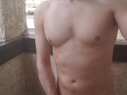 Big dick exhibitionist on a balcony