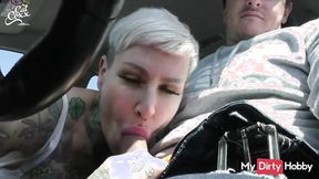 ”Inked Bitch Swallows Cum After A BJ In The Car - Free Porn Video”