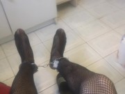 Locked in Silk: A Dance of Freedom with Leg Cuffs & Stockings