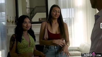 Stepsisters take a private tour and get fucked in their celebrity's home