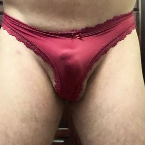 Jerking off in panty left in women bathroom