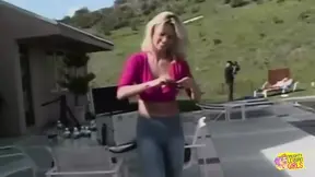 Lusty blonde babe gets a vibrator in her pussy