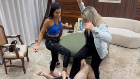 Ballbusting by two mean bitches !!