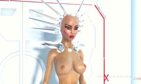 Sci-fi cyborg futa wrecks tight alien girl in spacecraft gangbang