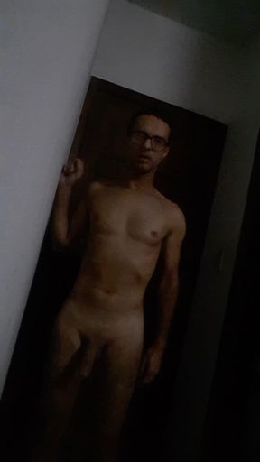Amateur slim man masturbating in the dark