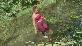 Wetlook in the river in tight outfit!