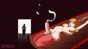 Futanari babe cumming hands free from a cock vibrator
