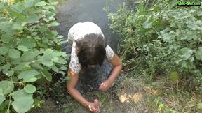 Pee and cum bath at the lake