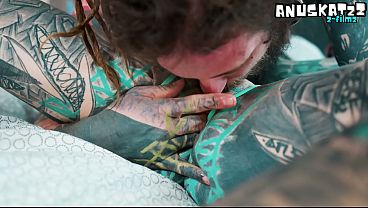 Petite hippie with dreads gets a big cock pussy eaten and creampied in