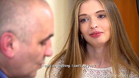 Sexy babe gives her old teacher a fantastic blowjob