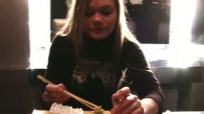 Russian couple eating Japanese food on a date