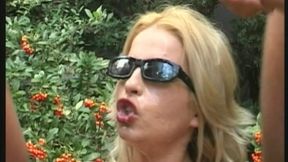 Blonde Babe Drenched in Sloppy Group Cum Loads Outdoors