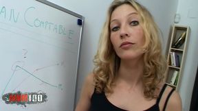 margaux, sexy teacher, turns me on; ends up fucked and sprayed with cum.