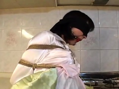 Japanese wife in the kitchen bound and fucked