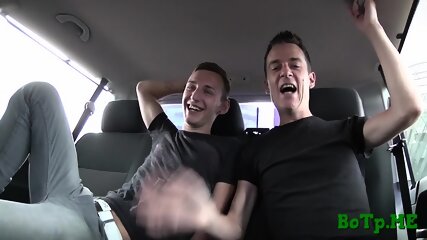 Dirty gay dudes adore car sex