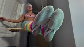 Colorful Ruslana Sits On A Swing And Massages Spiderman’s Dick - Blue Stockings And Semi Ballet - Full - 4K