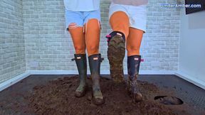 MudFest 1: Crushing The Cum From Your Cock & Balls Under Our Muddy Hunter Boots - 197 Body Cam - Goddess Amber - Miss Lucy - Trampling CBT Bootjob