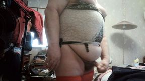 GIRDLED GAY BOY -pink girdle wiener play