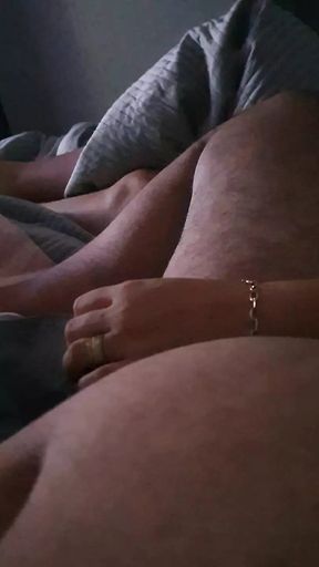 Step mom asslep with hand on step son dick in erection