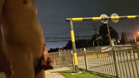 Naked by the Roadside with Lots of Motorcycles and Buses