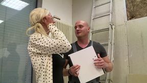 Busty blonde MILF milked on her big boobs