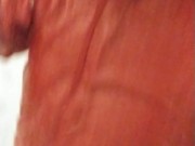 Shower undressing red latex hooded swing dress and stockings and transparent pants wetsuiterest
