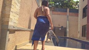 amazing girl masturbate her pussy near the swimming pool