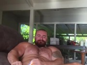 HUGE Dick Bodybuilder Flex and Jerk Off on Couch. Hot Alpha Musclebear Sexy