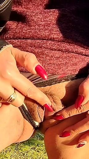 Pissing Slut in Stockings - Gushing on a Rock Under the Bridge