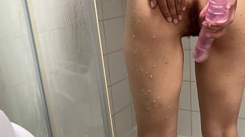 Real Amateur - Teen Arab Fucking myself in shower with a huge dildo makes me cum During Eid