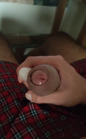 Shooting a big load using a vibrator on my cock  I almost hit my face