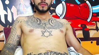 Impressive Latin tattoo stroking cock Part 3