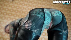 Tattooed Leather Bitch in Heels - Deep Anal Training Ride on Giant Black Cock on Chair