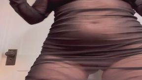 Redhead Moves Her Perfect Body In Black Sheer Dress SD