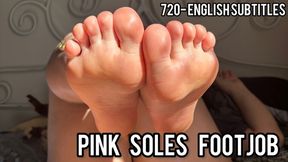 Rubbing My Pink Soles On His Dick Until He Cums (720p - EN sub - cumshot - foot fetish - footjob)