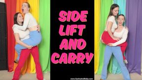 Girl Girl Side Lift And Carry In Yoga Pants