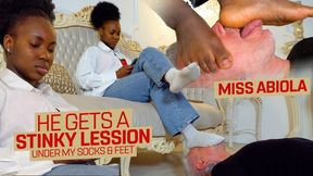 My white foot rat is my human footrest and gets a stinky lesson ( Foot Domination with Miss Abiola ) - 640p wmv