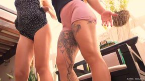 Quartet swallow pee, from ass to mouth, training whores!!