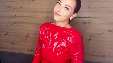 Strip in a tight, red latex dress!!