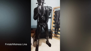 Total encasement condom sub fap and jism with gas mask breathplay