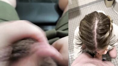 React: Blonde slut gets railed in public campsite bathroom