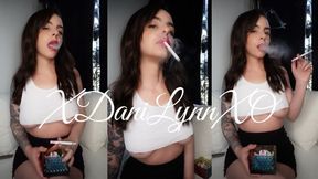 Smoking a Cigarette Showing Under Boob