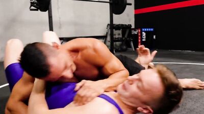 Horny chaps are having sex after some hard wrestling workout