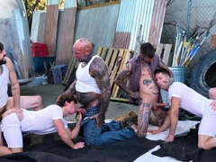 Tattooed Gays Satisfied In Group Fucking