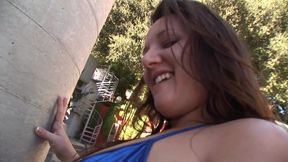 Brunette with big buttocks sucks his curved cock non-stop