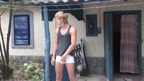 Exclusive video Bareback: Sexy blond and brunette couple suck each other's cock outdoors